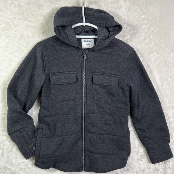Boy’s XL 14-16 Warm Jacket Hood Packets Gray Double Cotton Jersey Full Zip - Picture 1 of 14